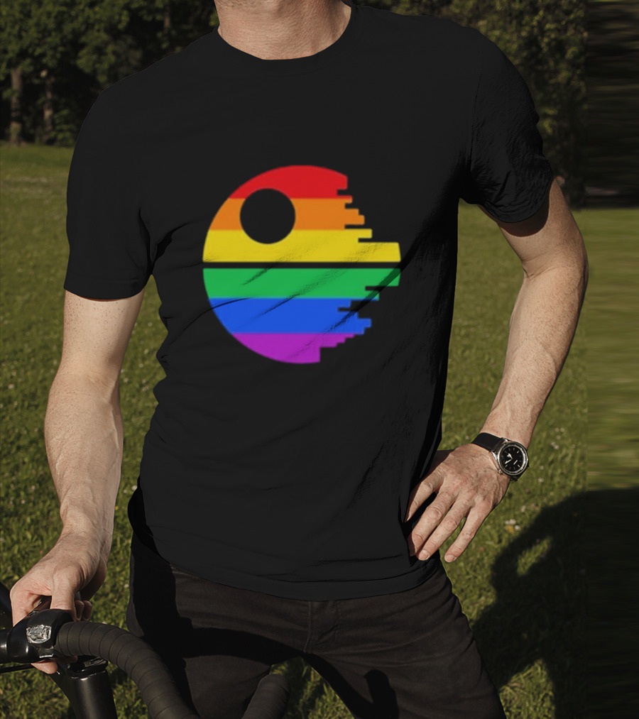 Rainbow Death Star Icon With Multicolor Stripes T-Shirt