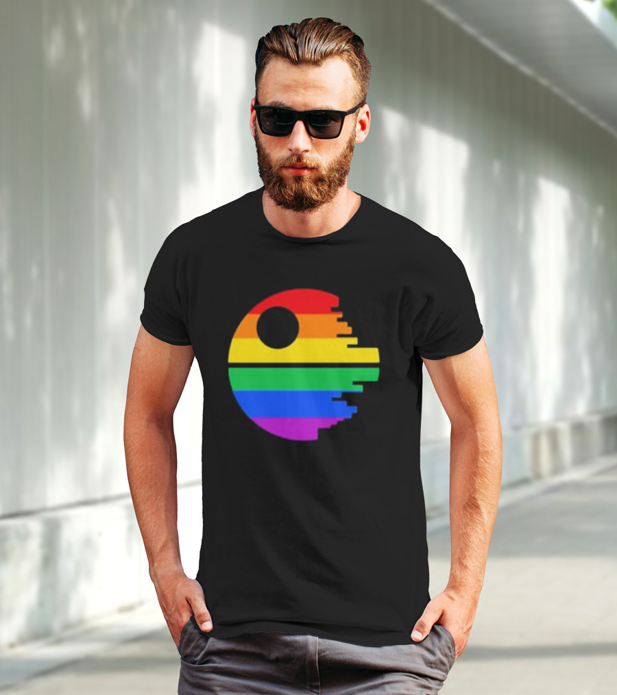 Rainbow Death Star Icon With Multicolor Stripes T-Shirt