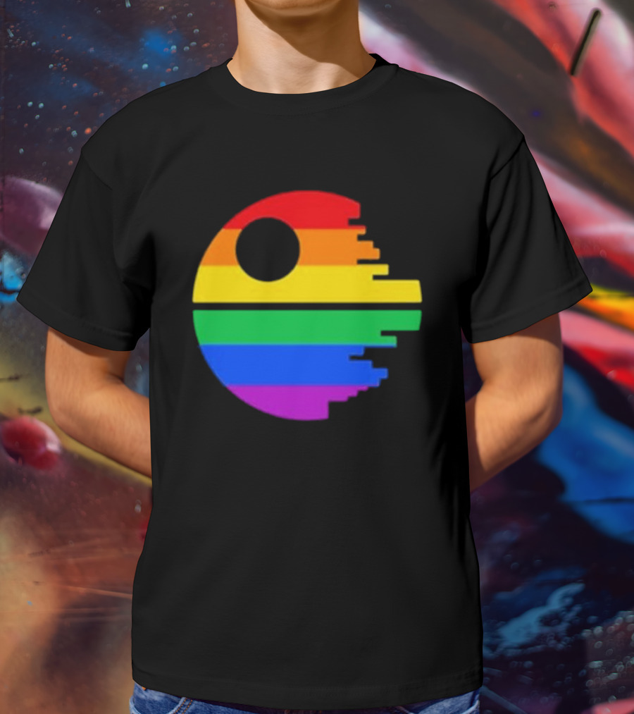Rainbow Death Star Icon With Multicolor Stripes T-Shirt