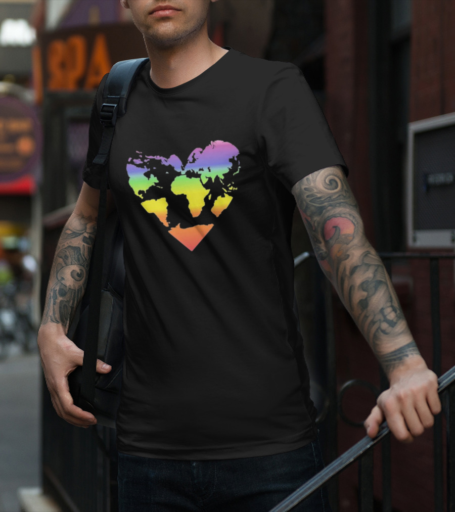 Rainbow Heart World Map Polyamory Pride T-Shirt