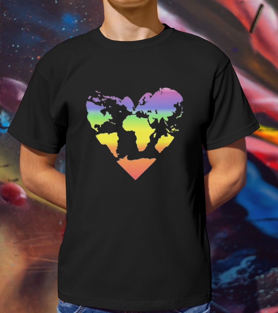 Rainbow Heart World Map Polyamory Pride T-Shirt