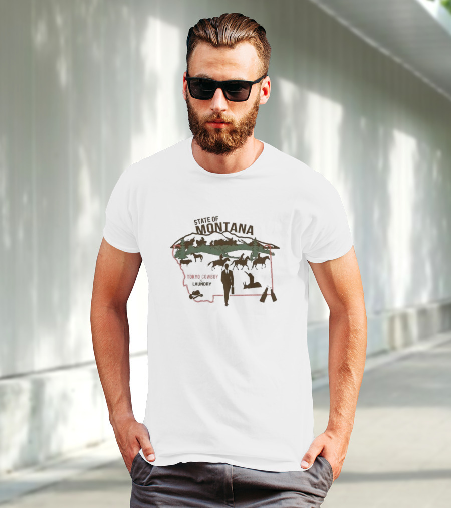 State Of Montana Tokyo Cowboy Laundry Pastoral Scene T-Shirt