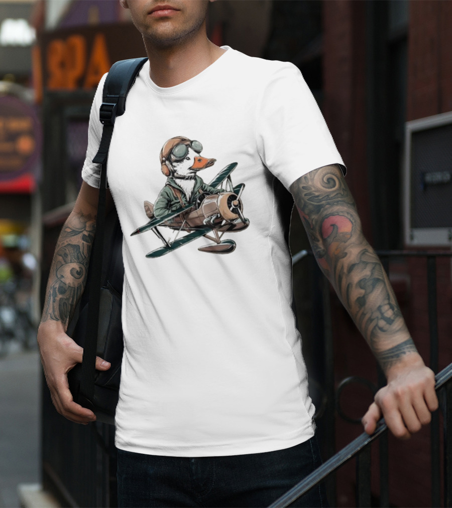 Aviator Duck Flying Vintage Airplane Pilot Softstyle T-Shirt