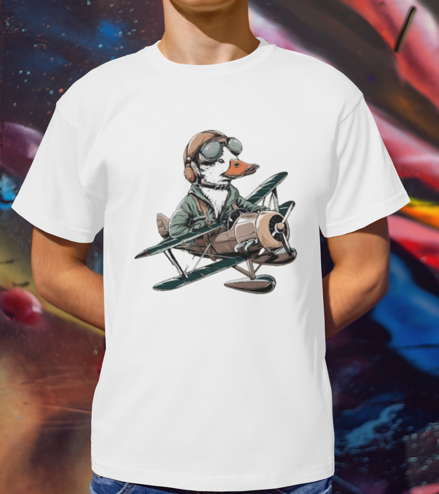 Aviator Duck Flying Vintage Airplane Pilot Softstyle T-Shirt