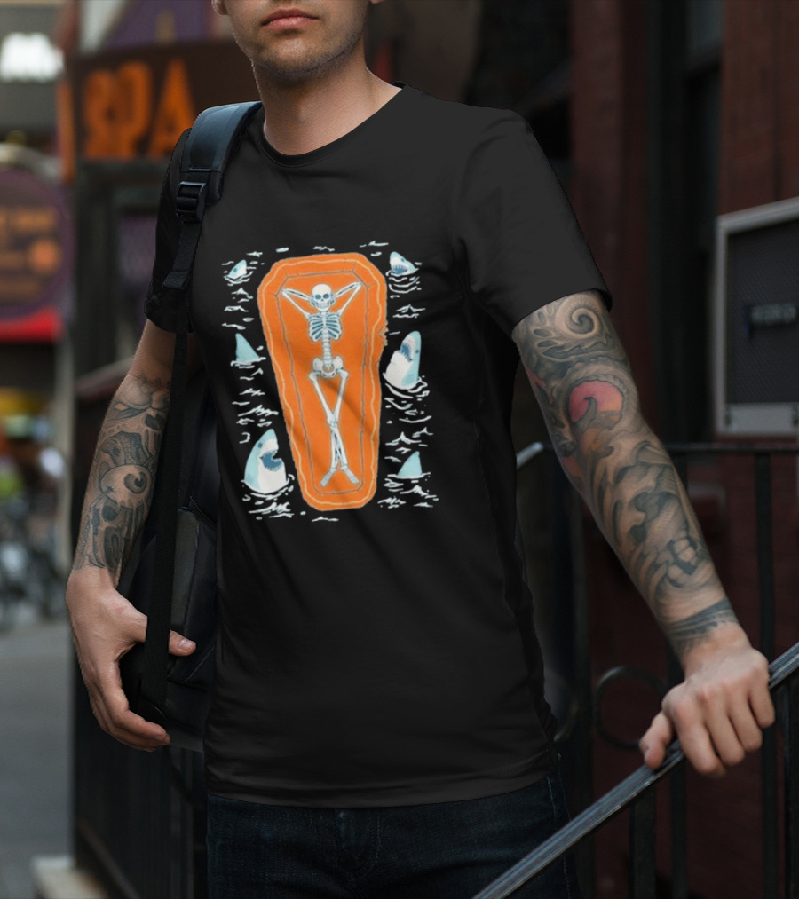 Brain Freeze Press Daydreamer Relaxing Skeleton Coffin Sharks T-Shirt