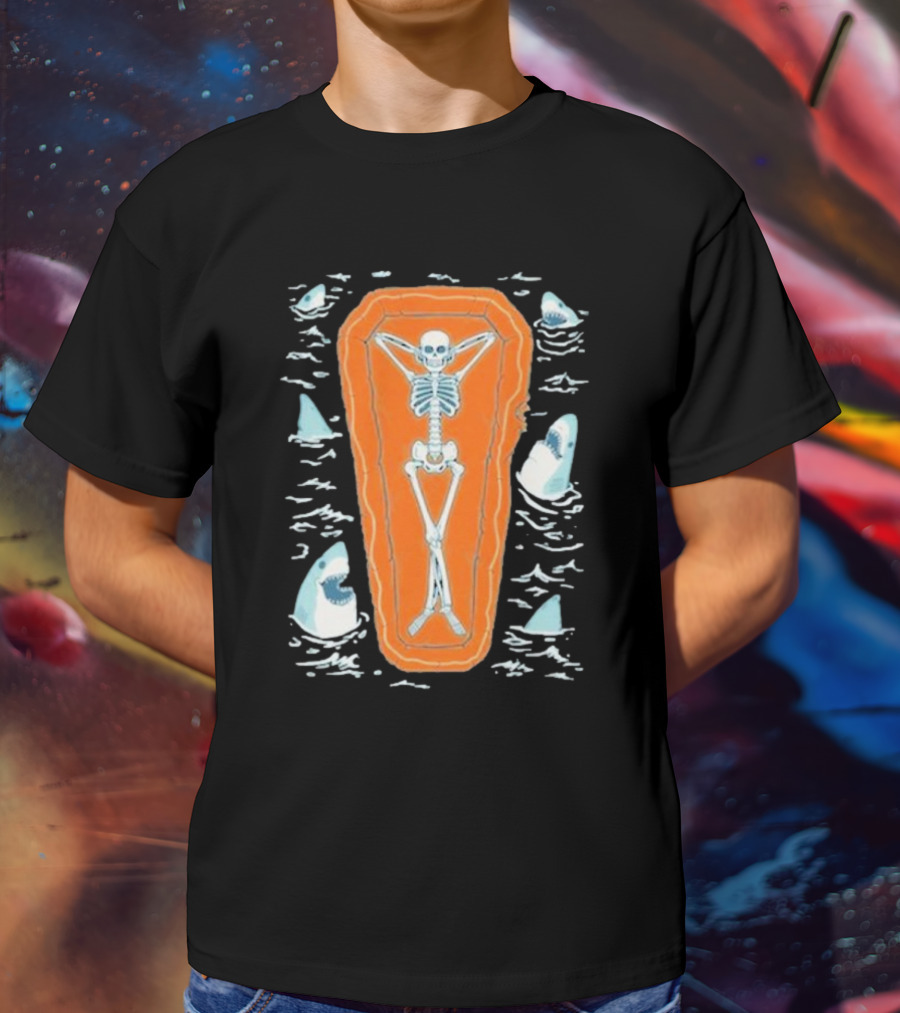 Brain Freeze Press Daydreamer Relaxing Skeleton Coffin Sharks T-Shirt