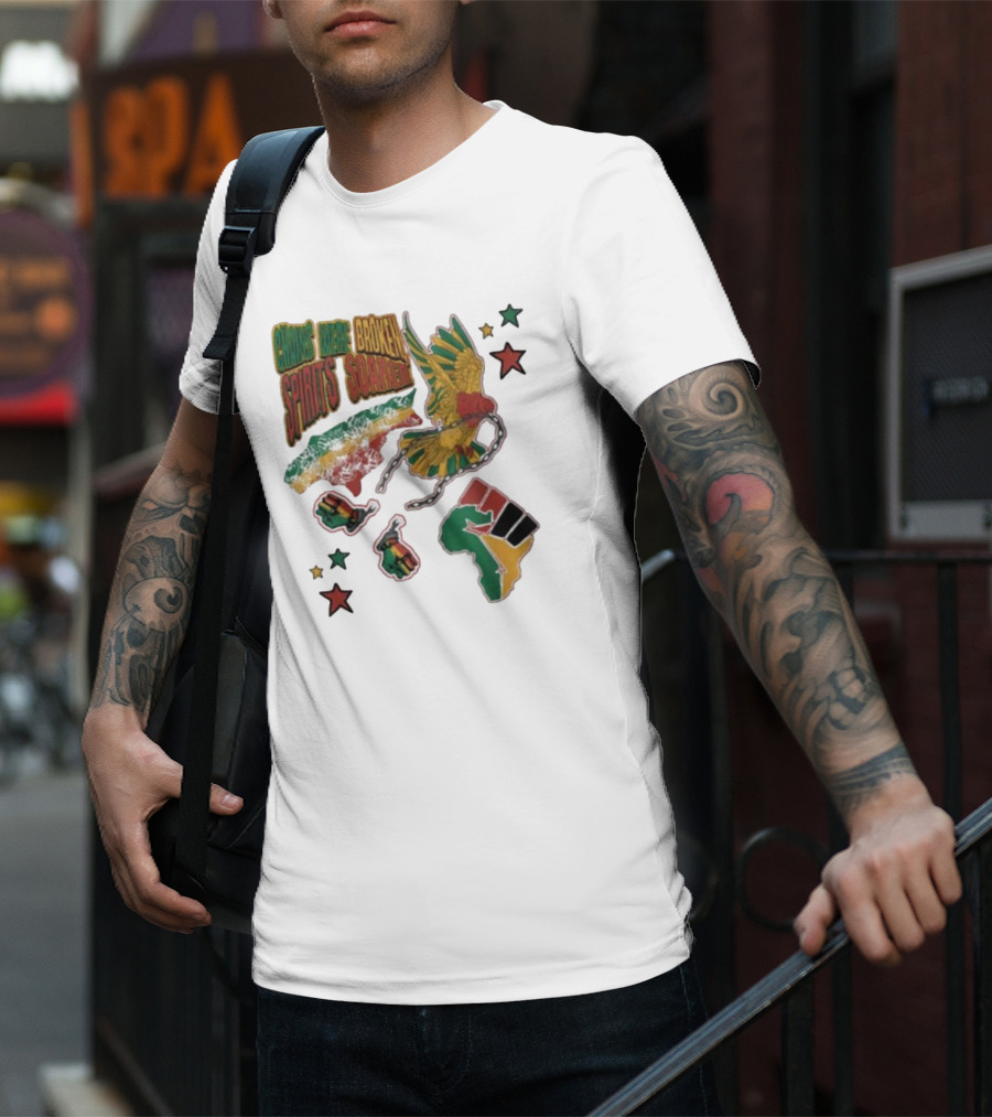 Chains Were Broken Spirits Soared Rasta Colors Fist Bird Stars T-Shirt
