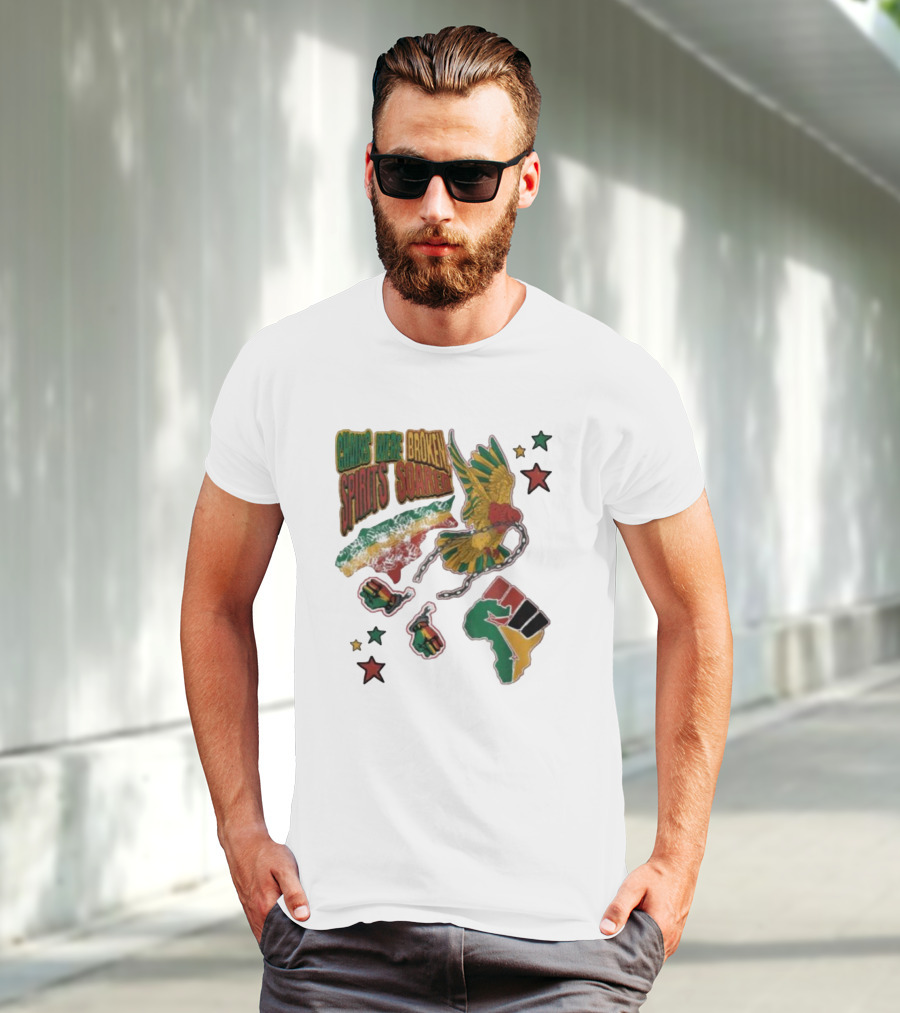 Chains Were Broken Spirits Soared Rasta Colors Fist Bird Stars T-Shirt