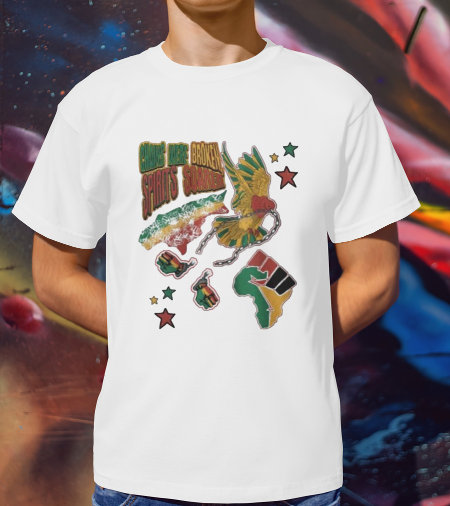 Chains Were Broken Spirits Soared Rasta Colors Fist Bird Stars T-Shirt