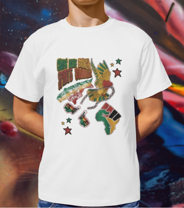 Chains Were Broken Spirits Soared Rasta Colors Fist Bird Stars T-Shirt