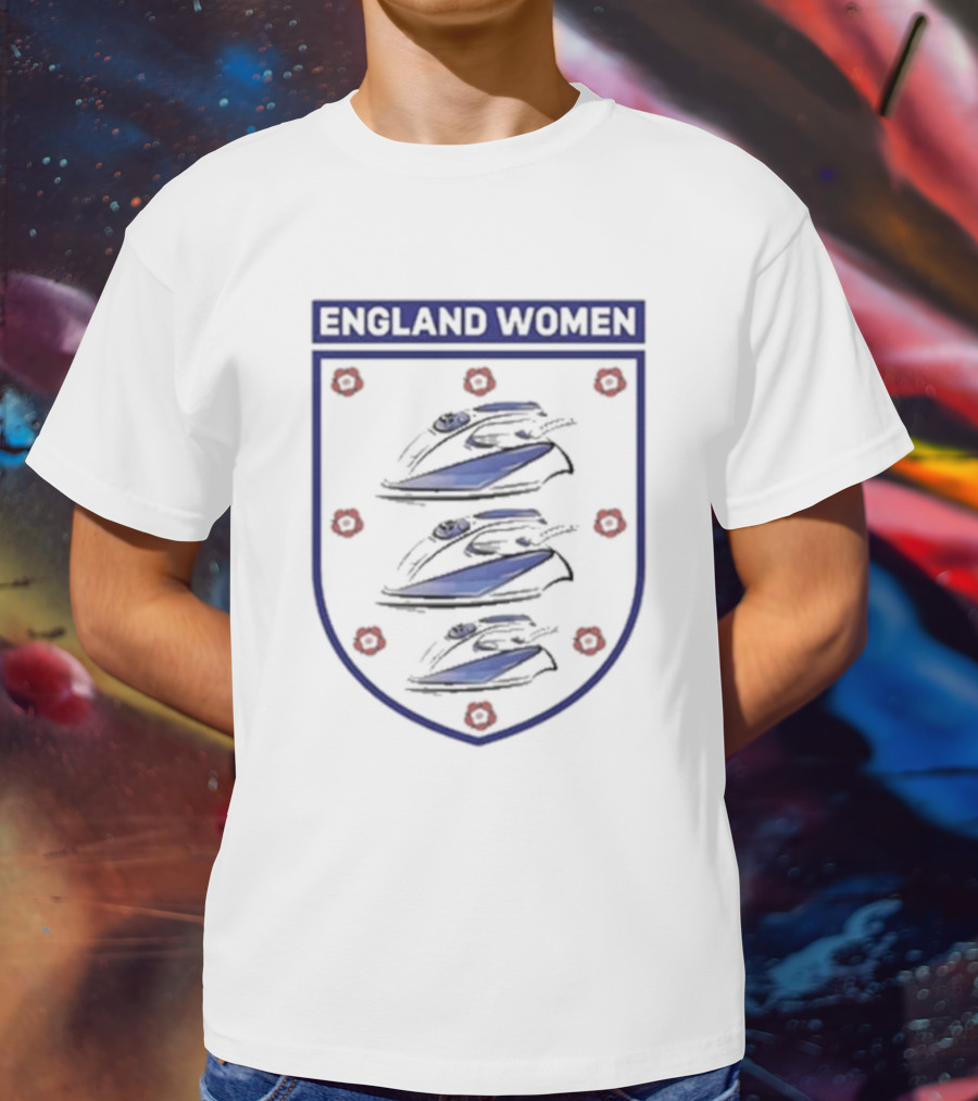 England Women Three Irons Shield With Red Floral Icons T-Shirt
