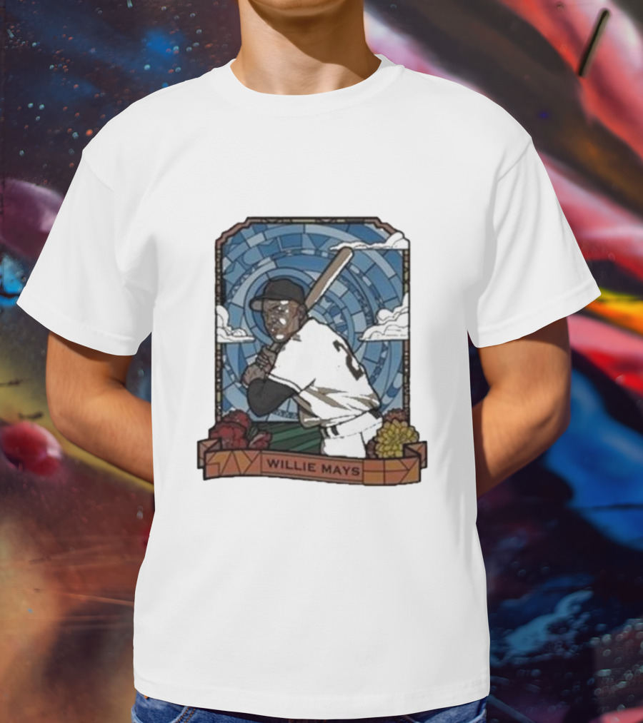 Willie Mays Giants Baseball Player With Bat And Clouds T-Shirt