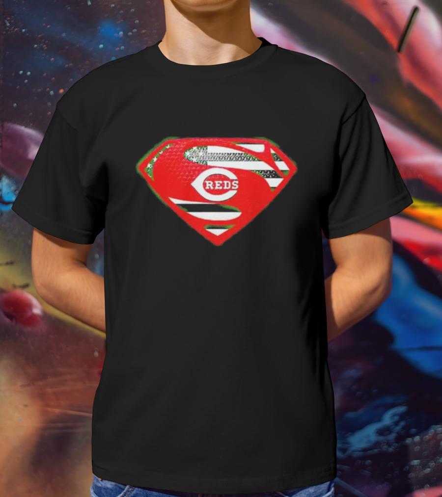 Cincinnati Reds Superman Shield USA Flag T-Shirt