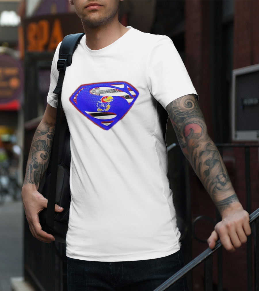 Kansas Jayhawks Superman Logo With USA Flag T-Shirt