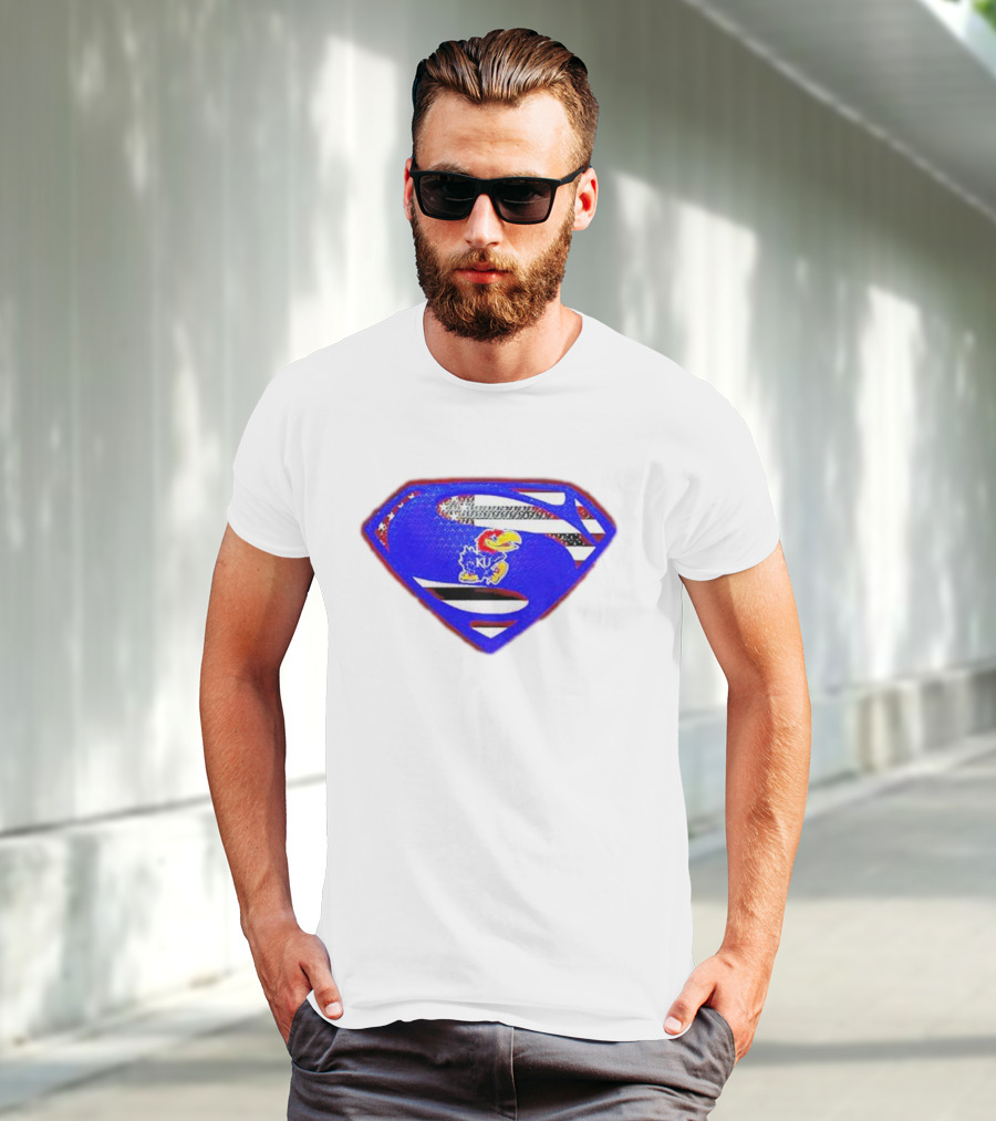 Kansas Jayhawks Superman Logo With USA Flag T-Shirt