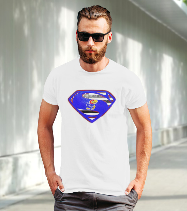 Kansas Jayhawks Superman Logo With USA Flag T-Shirt