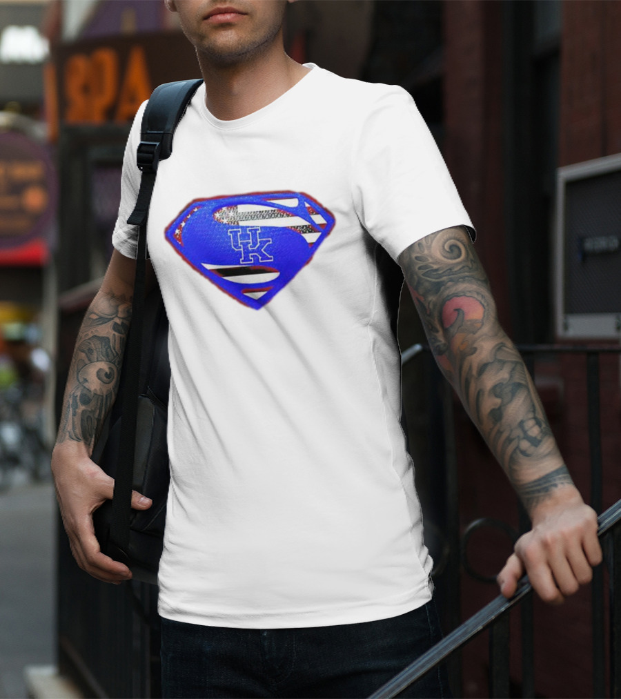 Kentucky Wildcats Logo USA Flag Superman Shield T-Shirt