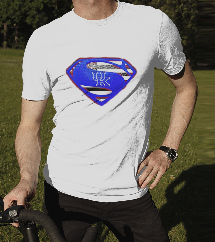 Kentucky Wildcats Logo USA Flag Superman Shield T-Shirt