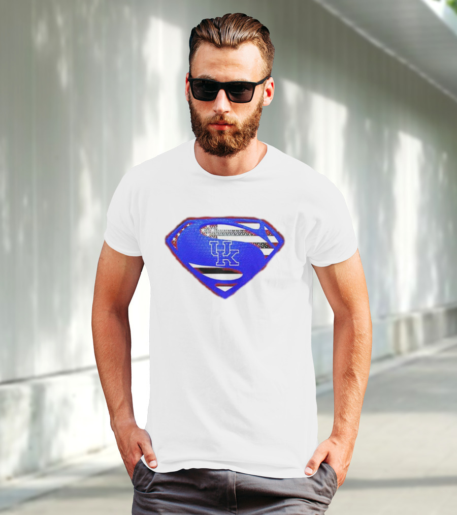 Kentucky Wildcats Logo USA Flag Superman Shield T-Shirt
