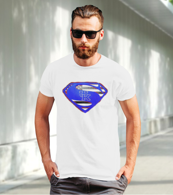 Kentucky Wildcats Logo USA Flag Superman Shield T-Shirt