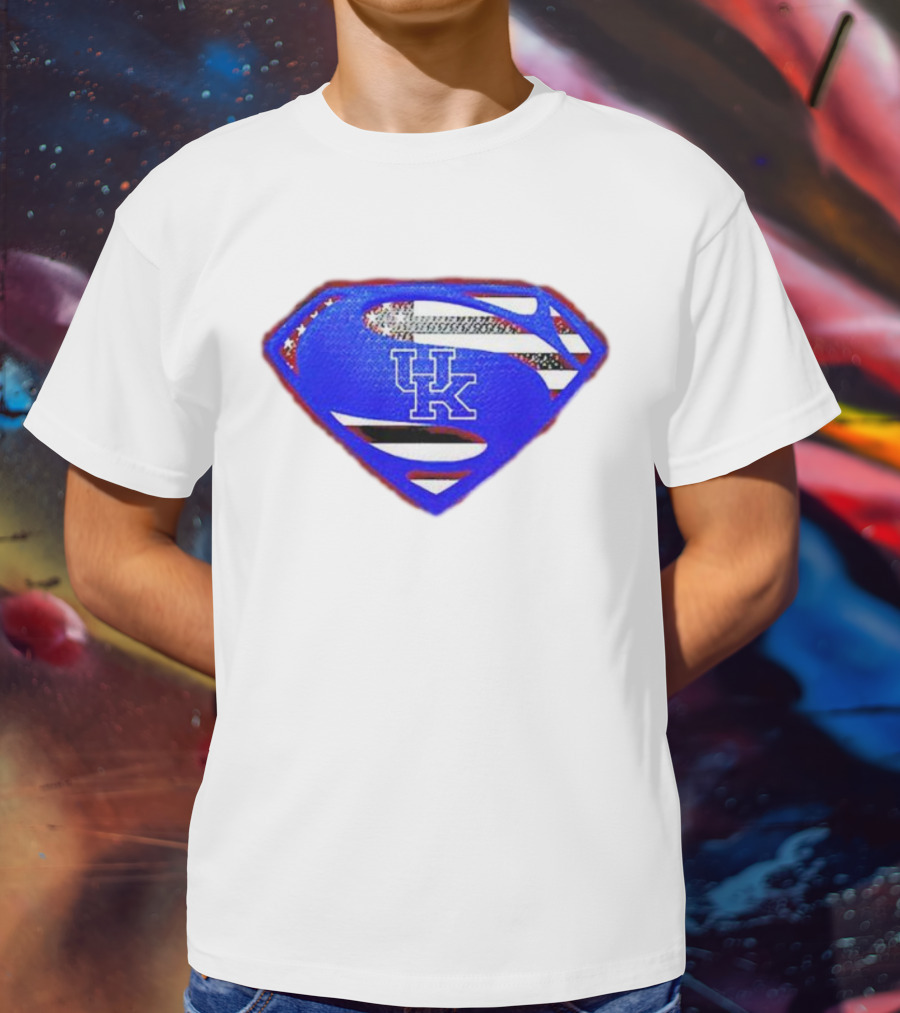 Kentucky Wildcats Logo USA Flag Superman Shield T-Shirt