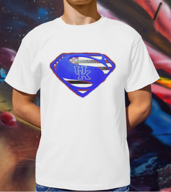 Kentucky Wildcats Logo USA Flag Superman Shield T-Shirt