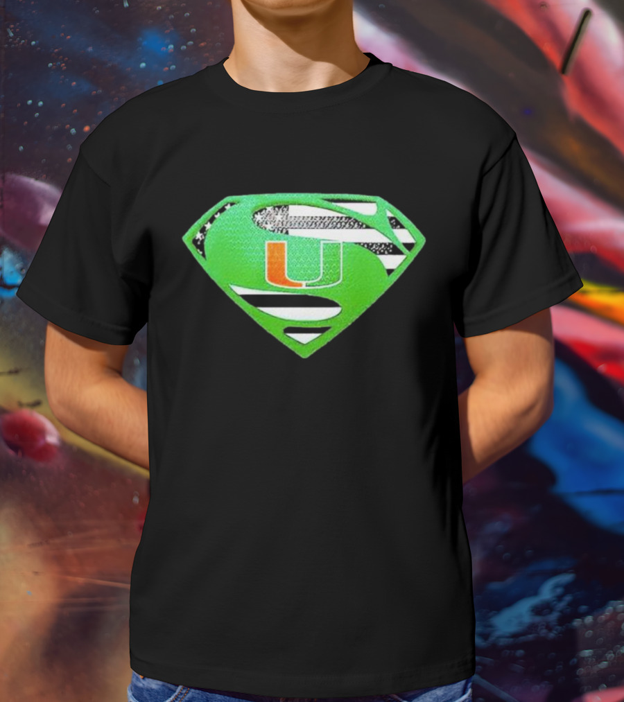 Miami Hurricanes USA Flag Superman T-Shirt
