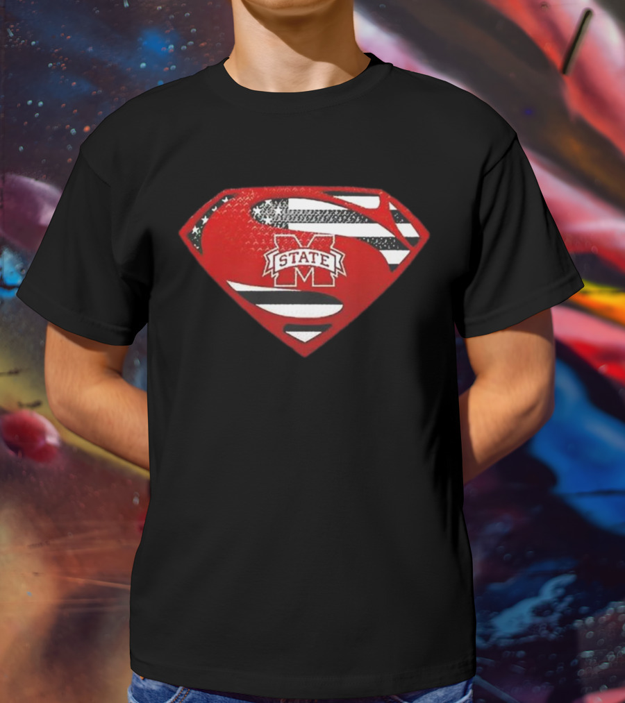 Usa Flag Mississippi State Bulldogs Superman Shield T-Shirt