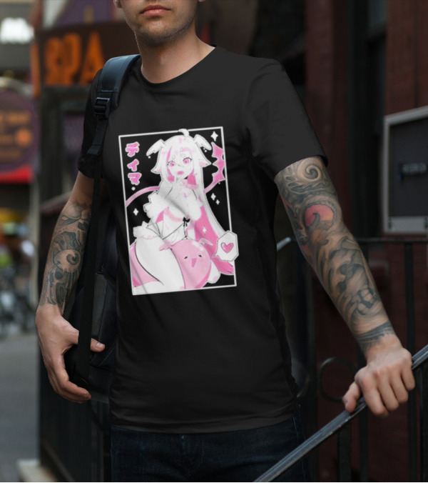 Uwumarket Dimatheduchess Thigh Love Pink Anime Character With Heart And Japanese Text T-Shirt