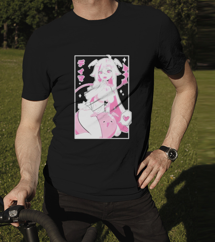 Uwumarket Dimatheduchess Thigh Love Pink Anime Character With Heart And Japanese Text T-Shirt