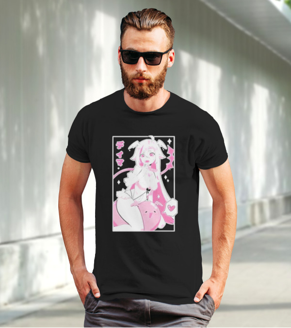 Uwumarket Dimatheduchess Thigh Love Pink Anime Character With Heart And Japanese Text T-Shirt