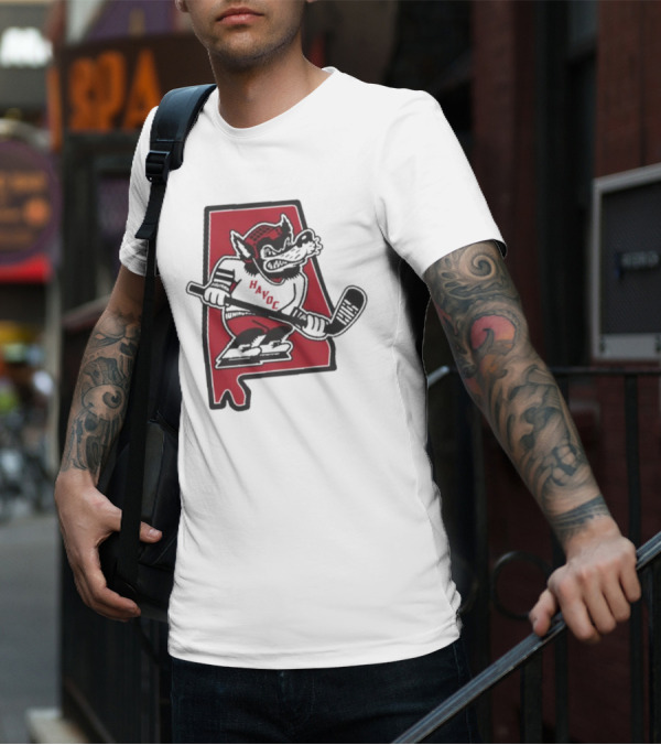Havoc Retro Wolf Hockey Red Alabama Outline T-Shirt