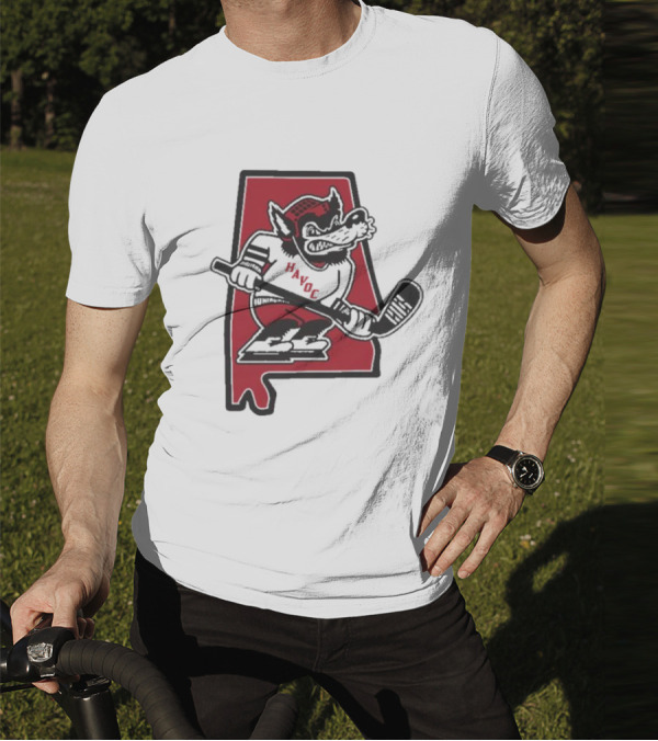 Havoc Retro Wolf Hockey Red Alabama Outline T-Shirt