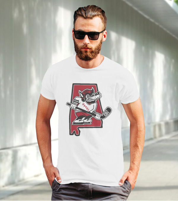 Havoc Retro Wolf Hockey Red Alabama Outline T-Shirt