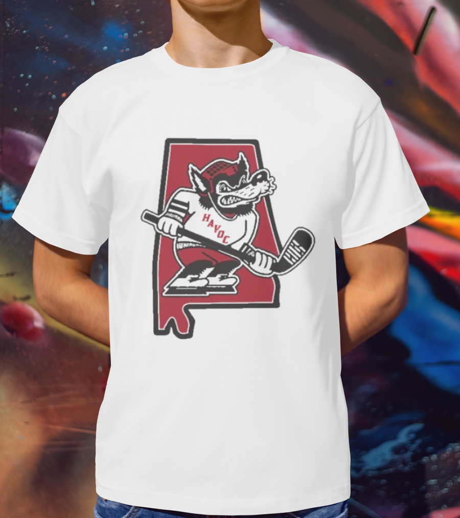 Havoc Retro Wolf Hockey Red Alabama Outline T-Shirt