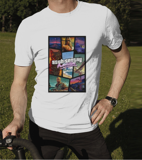 Seth Sentry Frankston GTA Style Art With Cat And City Scenes T-Shirt