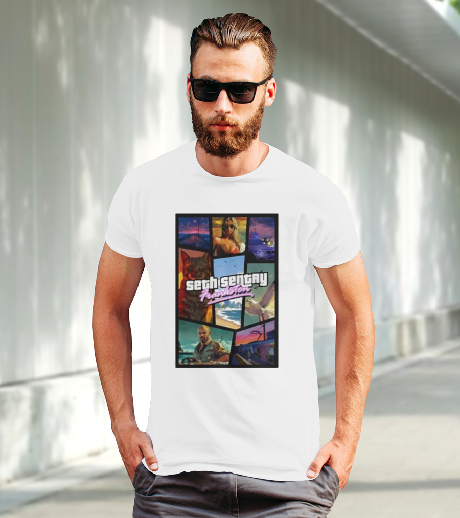 Seth Sentry Frankston GTA Style Art With Cat And City Scenes T-Shirt