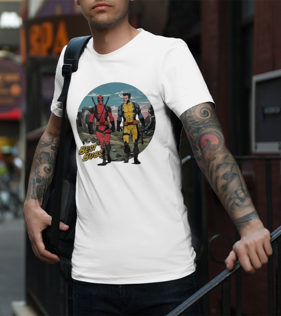 The Streamr Nerdriot Best Bubs Deadpool Wolverine Walking Scene T-Shirt