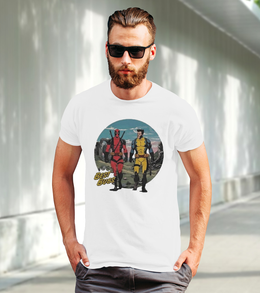 The Streamr Nerdriot Best Bubs Deadpool Wolverine Walking Scene T-Shirt