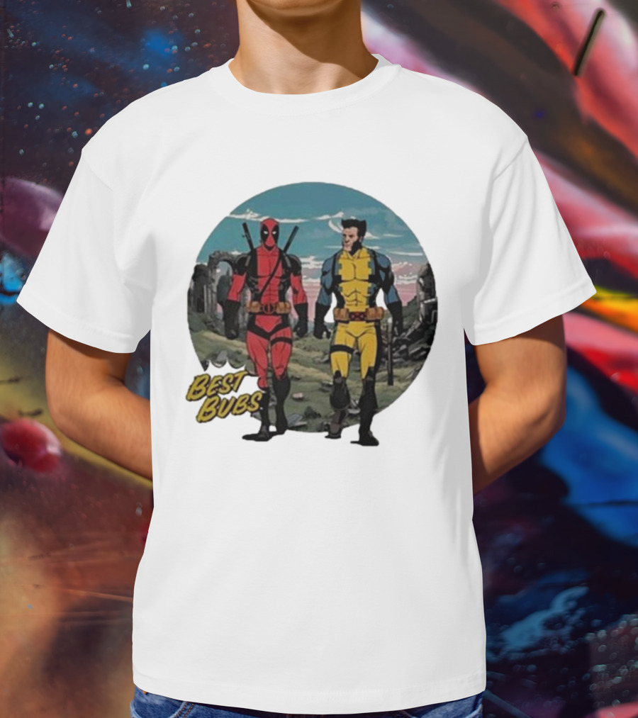 The Streamr Nerdriot Best Bubs Deadpool Wolverine Walking Scene T-Shirt