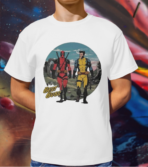 The Streamr Nerdriot Best Bubs Deadpool Wolverine Walking Scene T-Shirt