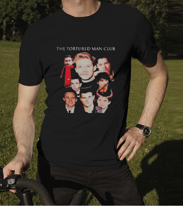 The Tortured Man Club: Collage Of Faces With Red Scarf And Horns T-Shirt