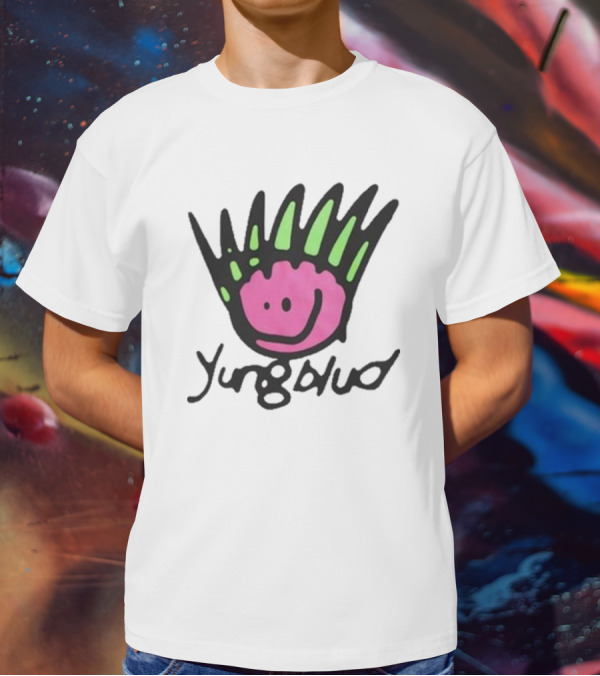 Yungblud Be Fookin Happy Pink Smiley Face With Green Spikes T-Shirt