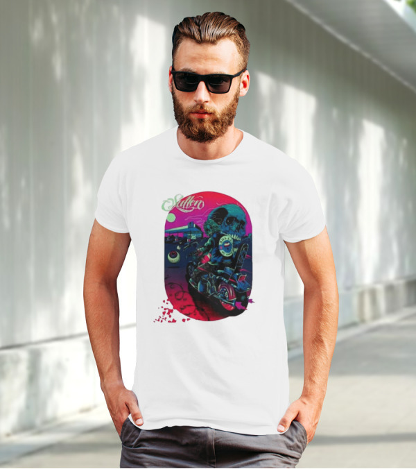 Tkslowskill Sullen Skull Rider Neon Vibes T-Shirt