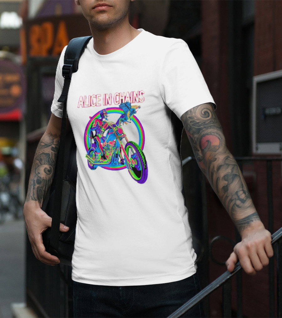 Alice In Chains Psychedelic Devil On Chopper With Bird T-Shirt