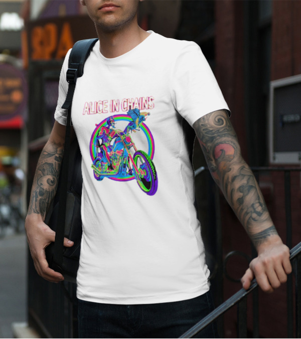 Alice In Chains Psychedelic Devil On Chopper With Bird T-Shirt