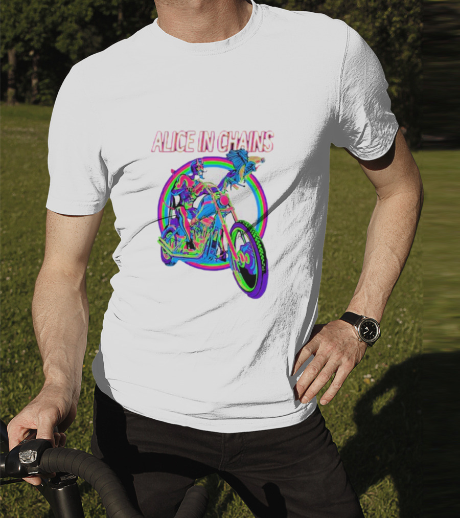 Alice In Chains Psychedelic Devil On Chopper With Bird T-Shirt