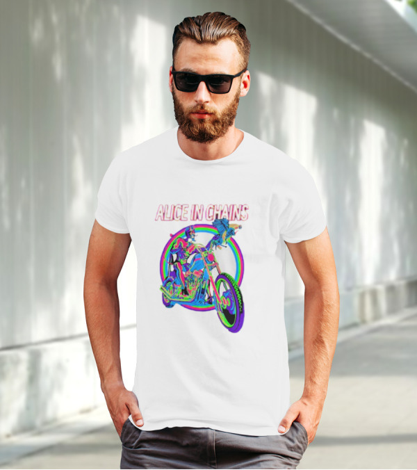 Alice In Chains Psychedelic Devil On Chopper With Bird T-Shirt