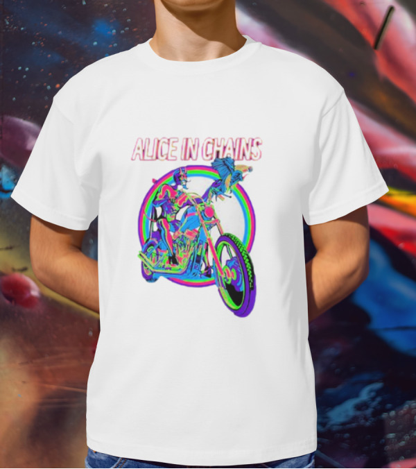 Alice In Chains Psychedelic Devil On Chopper With Bird T-Shirt