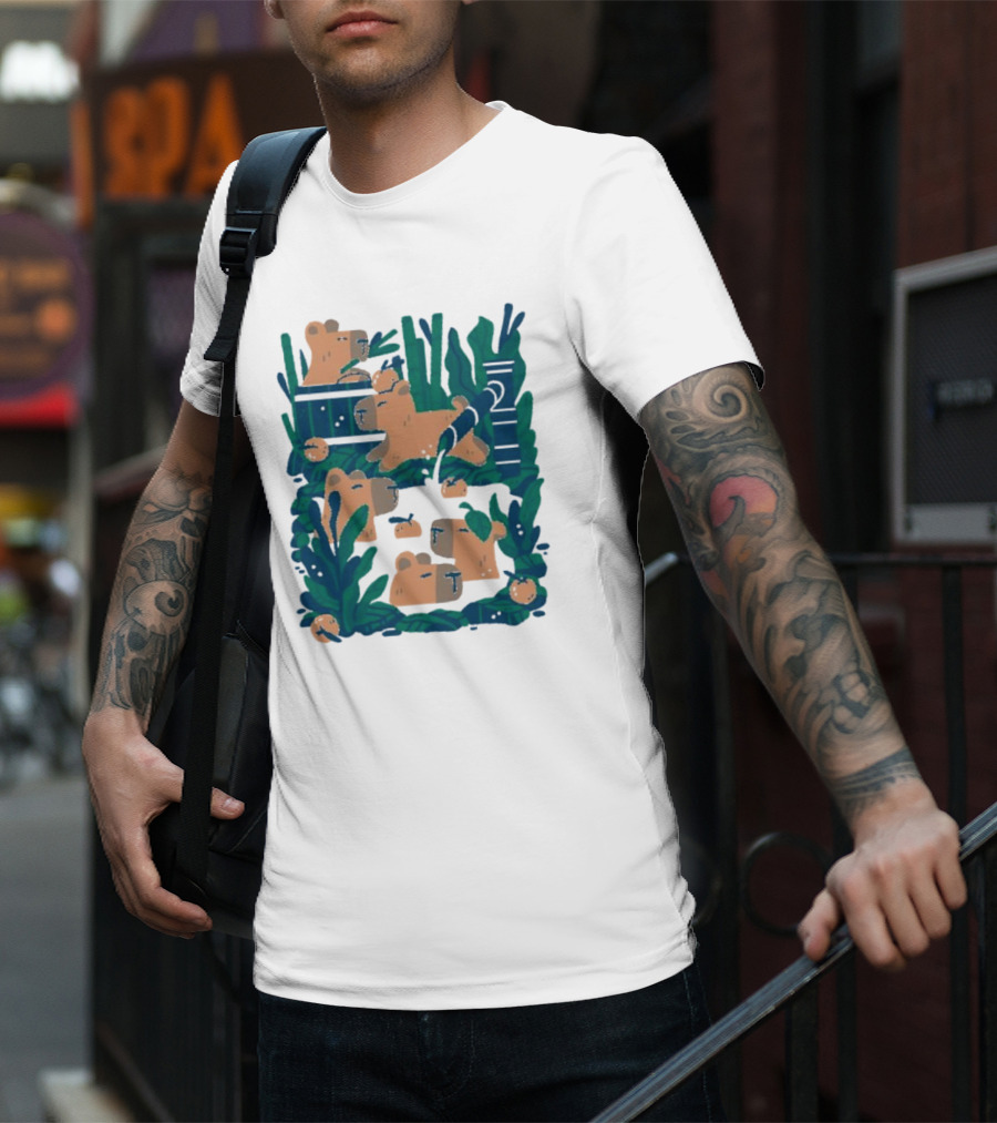 Bamboo Bath Bear Family Relaxing Amidst Greenery T-Shirt